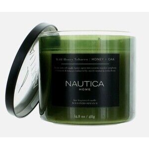 NAUTICA Home Scented Candle Wild Honey Tobacco 3 Wick 14.5oz Soy Wax Blend Jar